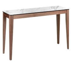 Console fixe Kloser 120 cm - Noyer et porcelaine blanche effet Marbre