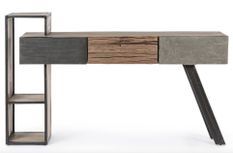 Console industrielle MANCHESTER – 3 tiroirs, bois de manguier & acier noir