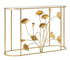 Console métal doré et miroir design floral Flow