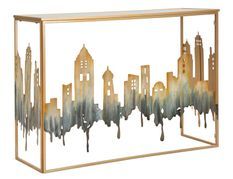 Console métal doré et miroir design urbain City