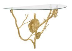 Console murale Tisty métal doré verre design naturel