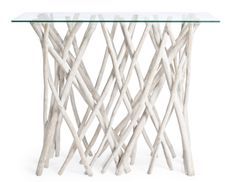 Console SAHEL – bois massif de teck blanchi & verre trempé – 100 x 40 cm