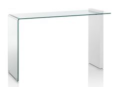 Console verre transparent et pied bois blanc Luni L 120 cm
