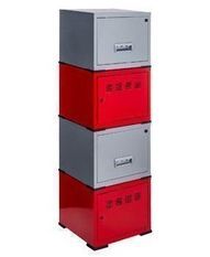Cubes métal 2 portes 2 tiroirs rouge et gris alu Ebony - Lot de 4