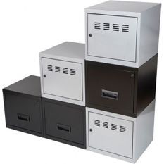 Cubes métal 3 portes 3 tiroirs gris alu et noir Ebony - Lot de 6