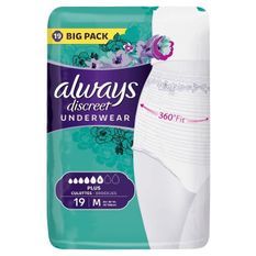 Culottes pour fuites urinaires Femme ALWAYS DISCREET - Taille M - Incontinence modérée a forte - Lot de 19