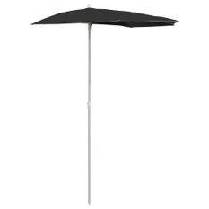 Demi-parasol de jardin avec mât 180x90 cm Noir