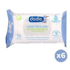 DODIE Lot de 6 paquets de lingettes biodégradables - Eau - Bébé mixte