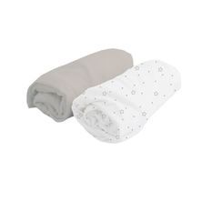 DOMIVA Lot de 2 Draps Housse Blanc étoiles/Perle 60x120 cm