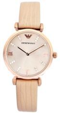 Emporio Armani Classic S/s Case Ip Rose Gold Leather Strap 32mm Wr 3atm AR1681