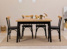 Ensemble 1 table extensible 4 chaises et 1 banc naturel et noir Kontante