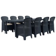 Ensemble à dîner 9 pcs Plastique Anthracite Aspect de rotin