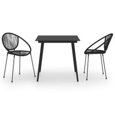 Ensemble à dîner d'extérieur 3 pcs Rotin PVC Noir