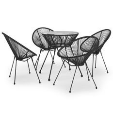 Ensemble à dîner d'extérieur 5 pcs Rotin PVC Noir