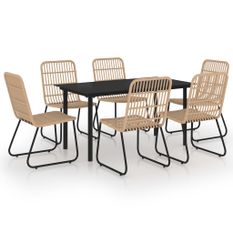 Ensemble à dîner d'extérieur 7 pcs Résine tressée et verre 6