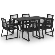 Ensemble à dîner d'extérieur 7 pcs Rotin PVC Noir 5