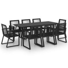 Ensemble à dîner d'extérieur 9 pcs Rotin PVC Noir 2