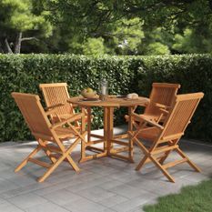 Ensemble à dîner d'extérieur pliable 5 pcs Bois solide de teck