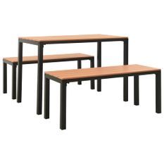 Ensemble à dîner de jardin 3 pcs Acier et WPC Marron et noir