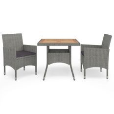 Ensemble à dîner de jardin 3 pcs Gris Résine tressée et acacia 3