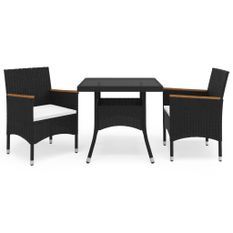 Ensemble à dîner de jardin 3 pcs Noir Résine tressée et acacia 4