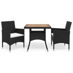 Ensemble à dîner de jardin 3 pcs Noir Résine tressée et acacia 3