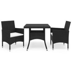 Ensemble à dîner de jardin 3 pcs Noir Résine tressée et verre