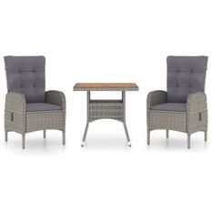 Ensemble à dîner de jardin 3 pcs Résine tressée et acacia Gris