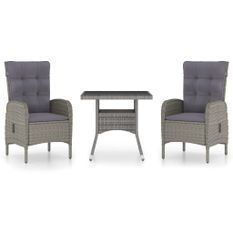 Ensemble à dîner de jardin 3 pcs Résine tressée et verre Gris