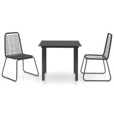 Ensemble à dîner de jardin 3 pcs Rotin PVC Noir