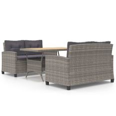 Ensemble à dîner de jardin 3pcs et coussins gris Résine tressée