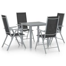 Ensemble à dîner de jardin 5 pcs Aluminium Argenté et noir
