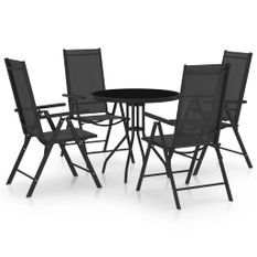 Ensemble à dîner de jardin 5 pcs Aluminium et textilène Noir