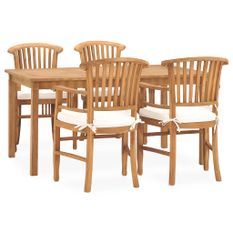 Ensemble à dîner de jardin 5 pcs avec coussins Teck solide 2