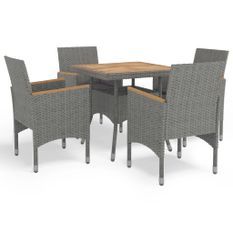 Ensemble à dîner de jardin 5 pcs Gris Résine tressée et acacia