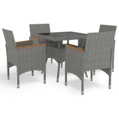 Ensemble à dîner de jardin 5 pcs Gris Résine tressée et acacia 3