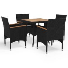 Ensemble à dîner de jardin 5 pcs Noir Résine tressée et acacia 4