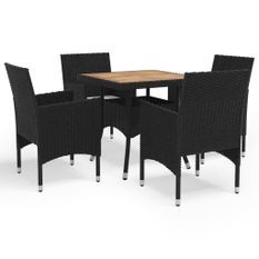 Ensemble à dîner de jardin 5 pcs Noir Résine tressée et acacia 3