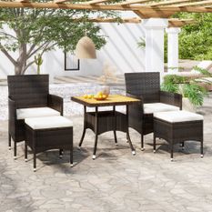 Ensemble à dîner de jardin 5 pcs Résine tressée et acacia Noir