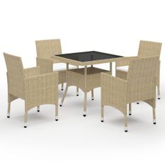 Ensemble à dîner de jardin 5 pcs Résine tressée et verre Beige