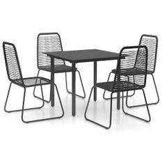 Ensemble à dîner de jardin 5 pcs Rotin PVC Noir