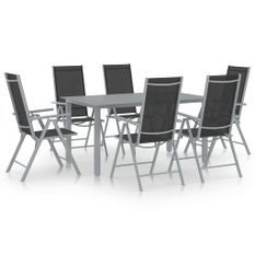 Ensemble à dîner de jardin 7 pcs Aluminium Argenté et noir