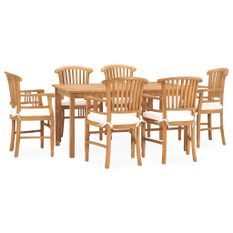 Ensemble à dîner de jardin 7 pcs avec coussins Teck solide 6