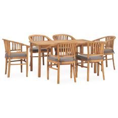 Ensemble à dîner de jardin 7 pcs avec coussins Teck solide