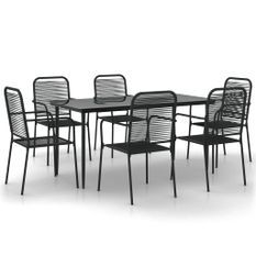 Ensemble à dîner de jardin 7 pcs Noir Corde de coton et acier