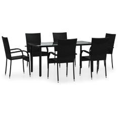 Ensemble à dîner de jardin 7 pcs Noir Résine tressée