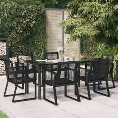 Ensemble à dîner de jardin 7 pcs Noir Rotin PVC