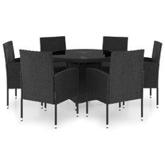 Ensemble à dîner de jardin 7 pcs Résine tressée Noir 9