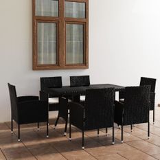 Ensemble à dîner de jardin 7 pcs Résine tressée Noir