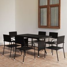 Ensemble à dîner de jardin 7 pcs Résine tressée Noir